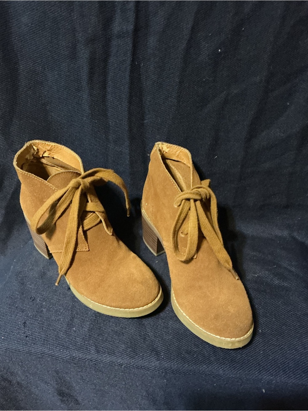 Sbicca Lace-Up Suede Ankle Boots in Camel Brown